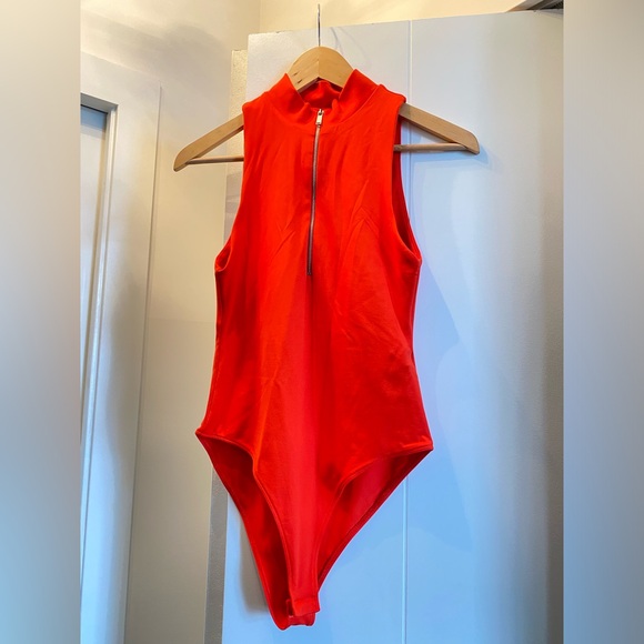Red Zara bodysuit. Size medium, zip down mock-neckline. - Picture 1 of 7